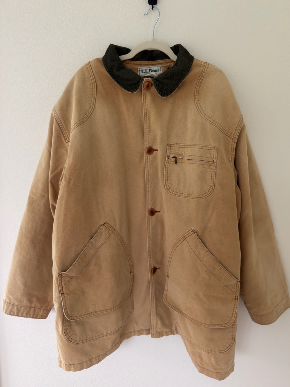L.L.Bean Vintage Barn Canvas Chore Jacket Workwear Utility Coat Corduroy Collar